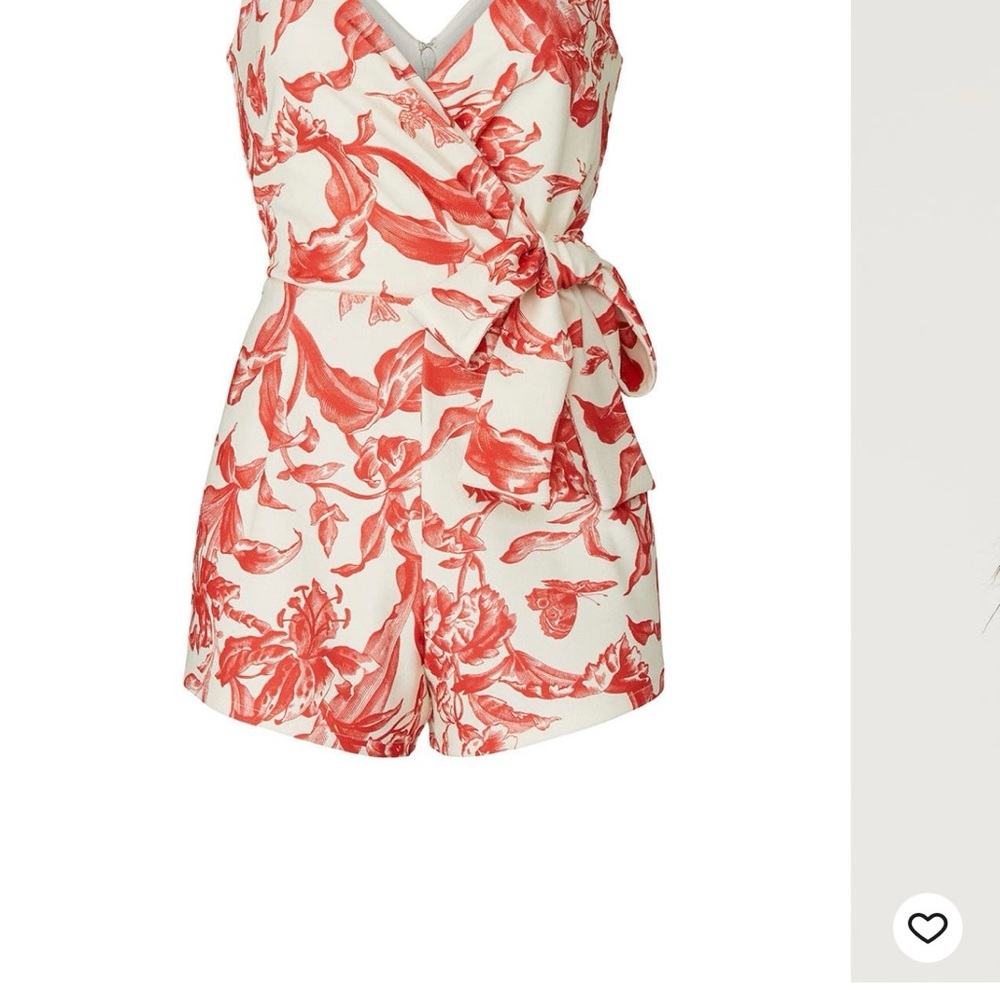 Floral Wrap Romper in Red and White